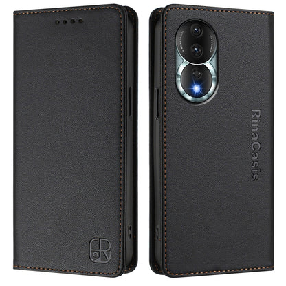 Honor 80 Dual-Folded Magnetic Suction RFID Blocking PU Leather Wallet Phone Case with Card Slots, Cash Pocket, Kickstand, Full Protective Flip Cover