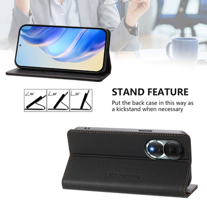 Honor 80 Dual-Folded Magnetic Suction RFID Blocking PU Leather Wallet Phone Case with Card Slots, Cash Pocket, Kickstand, Full Protective Flip Cover