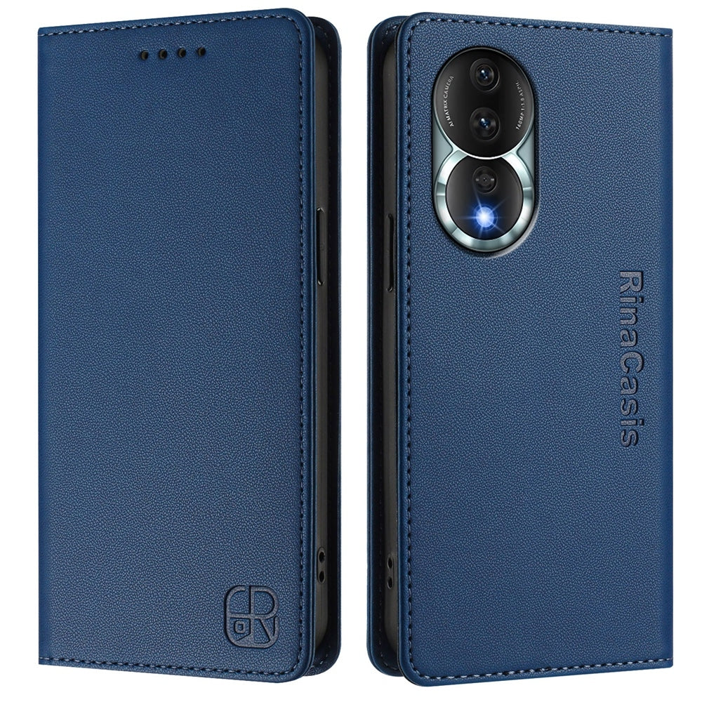 Honor 80 Dual-Folded Magnetic Suction RFID Blocking PU Leather Wallet Phone Case with Card Slots, Cash Pocket, Kickstand, Full Protective Flip Cover