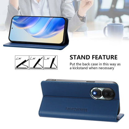 Honor 80 Dual-Folded Magnetic Suction RFID Blocking PU Leather Wallet Phone Case with Card Slots, Cash Pocket, Kickstand, Full Protective Flip Cover