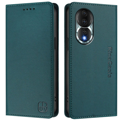 Honor 80 Dual-Folded Magnetic Suction RFID Blocking PU Leather Wallet Phone Case with Card Slots, Cash Pocket, Kickstand, Full Protective Flip Cover