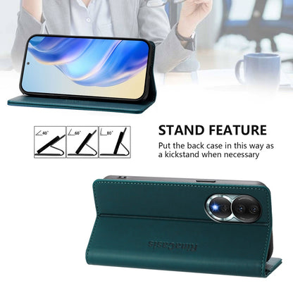 Honor 80 Dual-Folded Magnetic Suction RFID Blocking PU Leather Wallet Phone Case with Card Slots, Cash Pocket, Kickstand, Full Protective Flip Cover