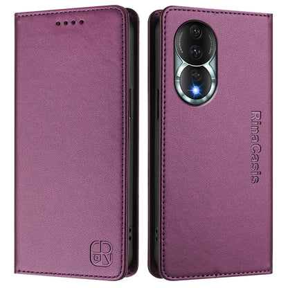 Honor 80 Dual-Folded Magnetic Suction RFID Blocking PU Leather Wallet Phone Case with Card Slots, Cash Pocket, Kickstand, Full Protective Flip Cover
