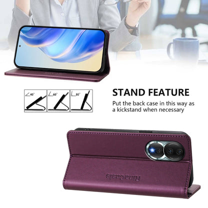 Honor 80 Dual-Folded Magnetic Suction RFID Blocking PU Leather Wallet Phone Case with Card Slots, Cash Pocket, Kickstand, Full Protective Flip Cover