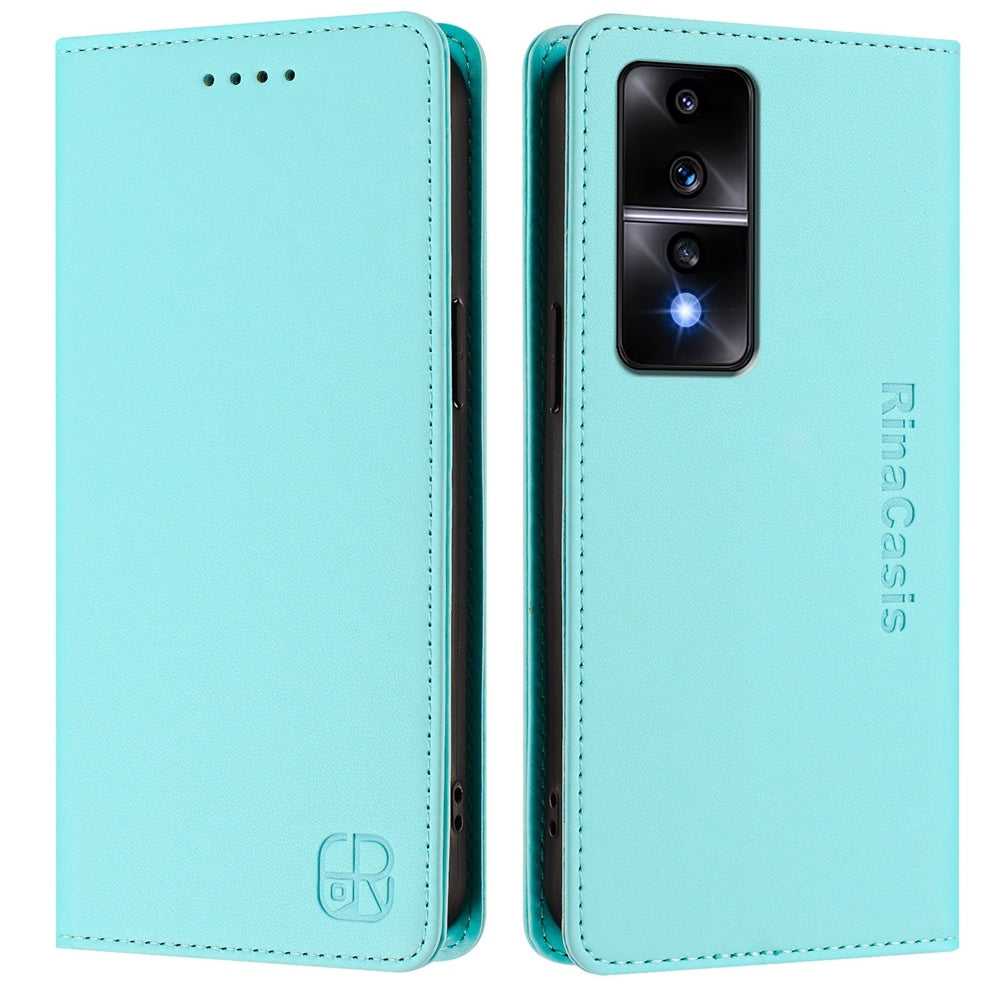 Honor 80 GT Dual-Folded Magnetic Suction RFID Blocking PU Leather Wallet Phone Case with Card Slots, Cash Pocket, Kickstand, Full Protective Flip Cover