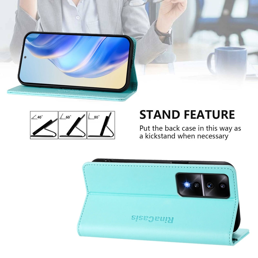 Honor 80 GT Dual-Folded Magnetic Suction RFID Blocking PU Leather Wallet Phone Case with Card Slots, Cash Pocket, Kickstand, Full Protective Flip Cover