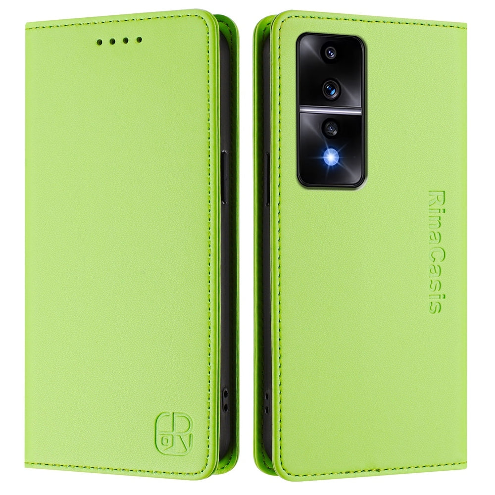 Honor 80 GT Dual-Folded Magnetic Suction RFID Blocking PU Leather Wallet Phone Case with Card Slots, Cash Pocket, Kickstand, Full Protective Flip Cover