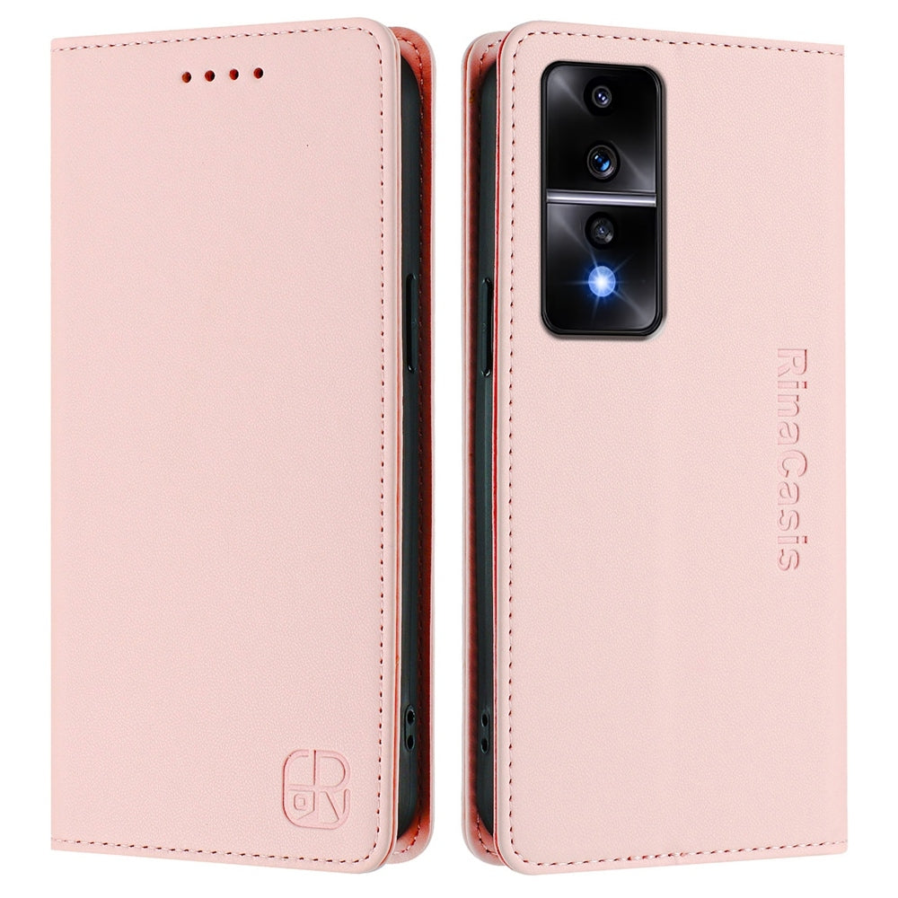 Honor 80 GT Dual-Folded Magnetic Suction RFID Blocking PU Leather Wallet Phone Case with Card Slots, Cash Pocket, Kickstand, Full Protective Flip Cover