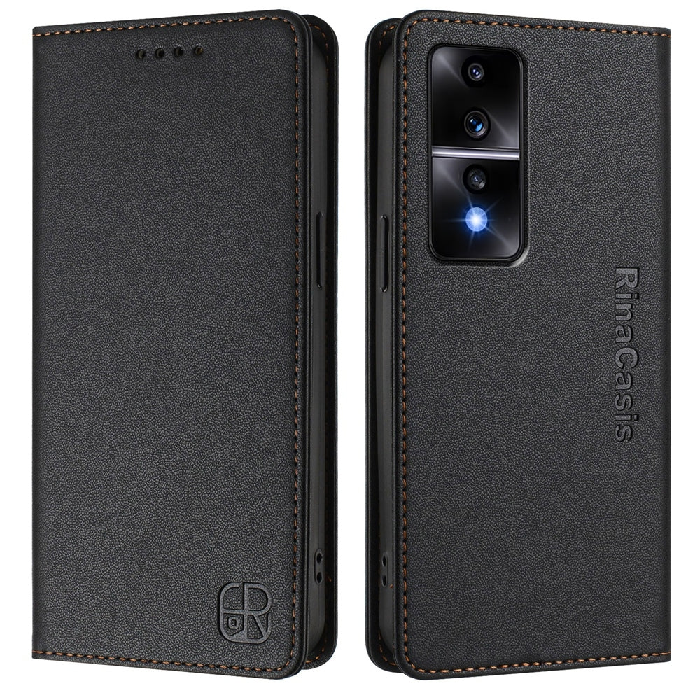 Honor 80 GT Dual-Folded Magnetic Suction RFID Blocking PU Leather Wallet Phone Case with Card Slots, Cash Pocket, Kickstand, Full Protective Flip Cover