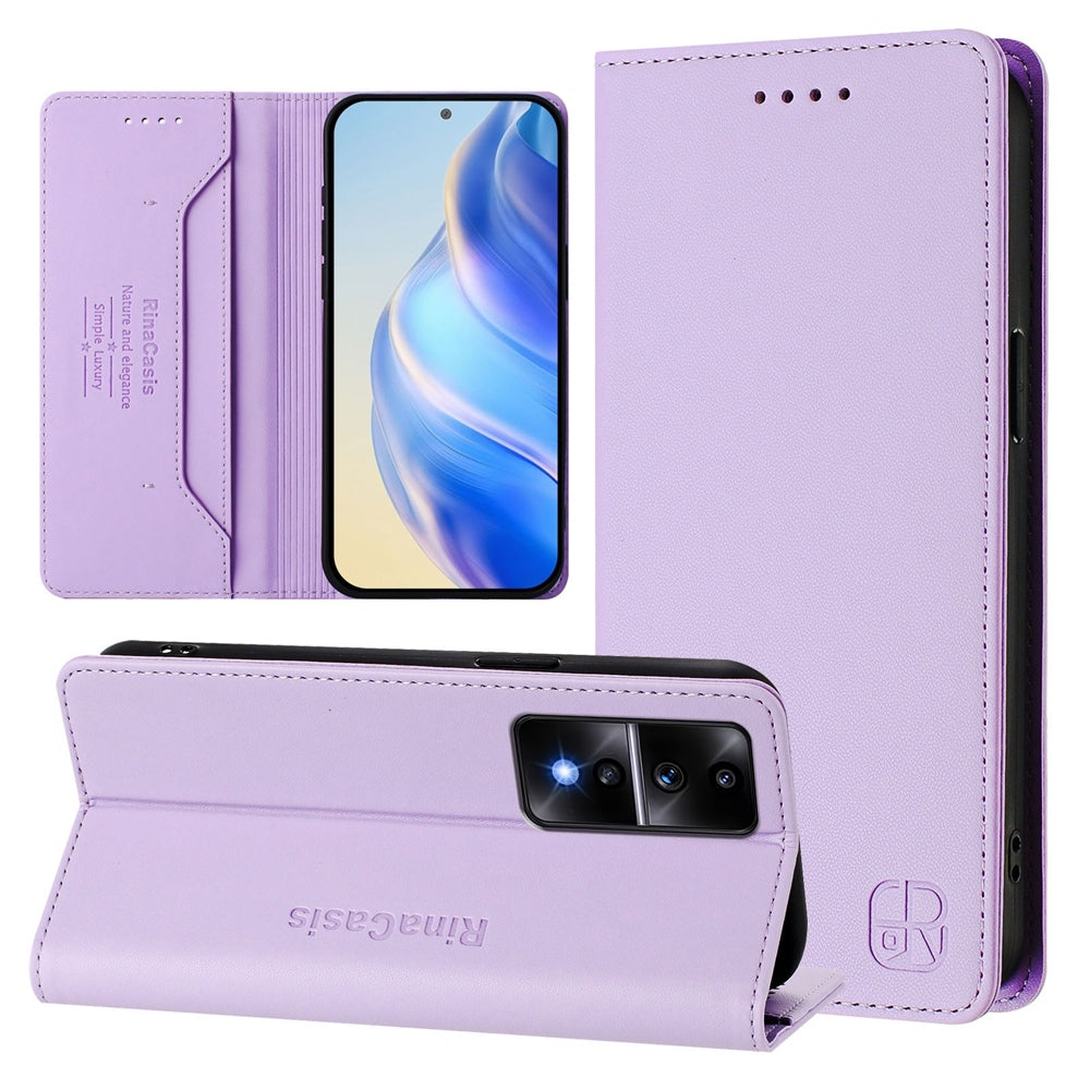 Honor 80 GT Dual-Folded Magnetic Suction RFID Blocking PU Leather Wallet Phone Case with Card Slots, Cash Pocket, Kickstand, Full Protective Flip Cover