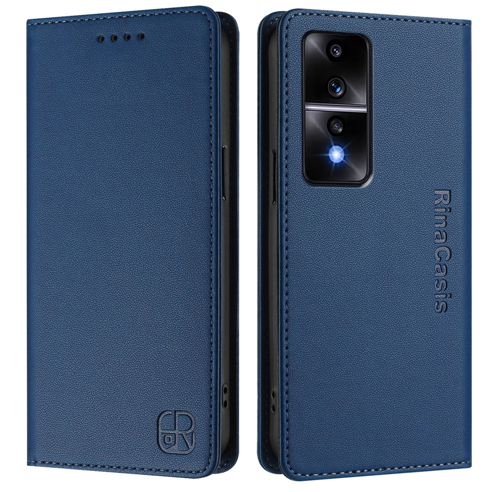 Honor 80 GT Dual-Folded Magnetic Suction RFID Blocking PU Leather Wallet Phone Case with Card Slots, Cash Pocket, Kickstand, Full Protective Flip Cover