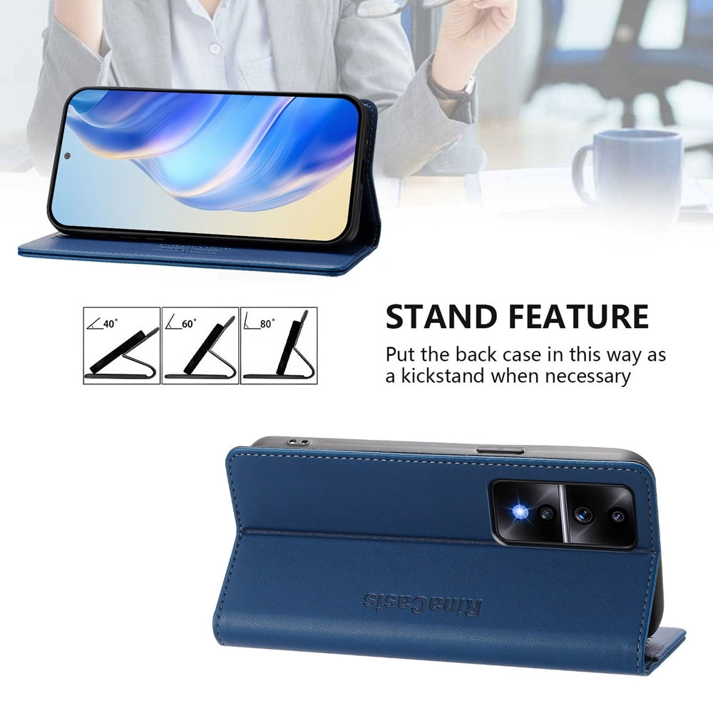 Honor 80 GT Dual-Folded Magnetic Suction RFID Blocking PU Leather Wallet Phone Case with Card Slots, Cash Pocket, Kickstand, Full Protective Flip Cover