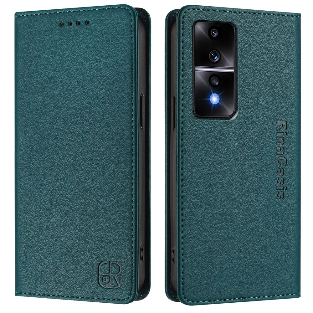 Honor 80 GT Dual-Folded Magnetic Suction RFID Blocking PU Leather Wallet Phone Case with Card Slots, Cash Pocket, Kickstand, Full Protective Flip Cover