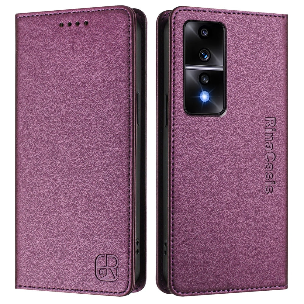 Honor 80 GT Dual-Folded Magnetic Suction RFID Blocking PU Leather Wallet Phone Case with Card Slots, Cash Pocket, Kickstand, Full Protective Flip Cover