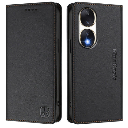Honor 90 Dual-Folded Magnetic Suction RFID Blocking PU Leather Wallet Phone Case with Card Slots, Cash Pocket, Kickstand, Full Protective Flip Cover
