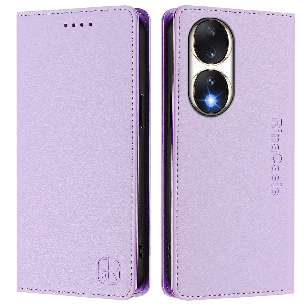 Honor 90 Dual-Folded Magnetic Suction RFID Blocking PU Leather Wallet Phone Case with Card Slots, Cash Pocket, Kickstand, Full Protective Flip Cover