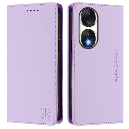 Honor 90 Dual-Folded Magnetic Suction RFID Blocking PU Leather Wallet Phone Case with Card Slots, Cash Pocket, Kickstand, Full Protective Flip Cover