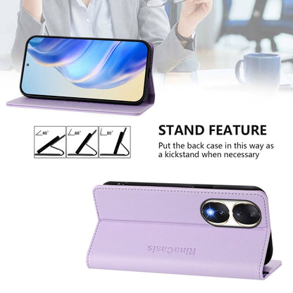 Honor 90 Dual-Folded Magnetic Suction RFID Blocking PU Leather Wallet Phone Case with Card Slots, Cash Pocket, Kickstand, Full Protective Flip Cover