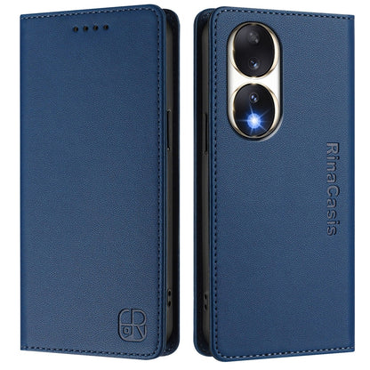 Honor 90 Dual-Folded Magnetic Suction RFID Blocking PU Leather Wallet Phone Case with Card Slots, Cash Pocket, Kickstand, Full Protective Flip Cover