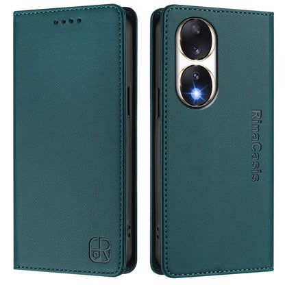Honor 90 Dual-Folded Magnetic Suction RFID Blocking PU Leather Wallet Phone Case with Card Slots, Cash Pocket, Kickstand, Full Protective Flip Cover