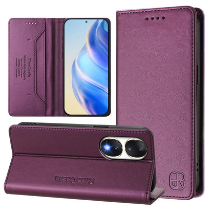 Honor 90 Dual-Folded Magnetic Suction RFID Blocking PU Leather Wallet Phone Case with Card Slots, Cash Pocket, Kickstand, Full Protective Flip Cover