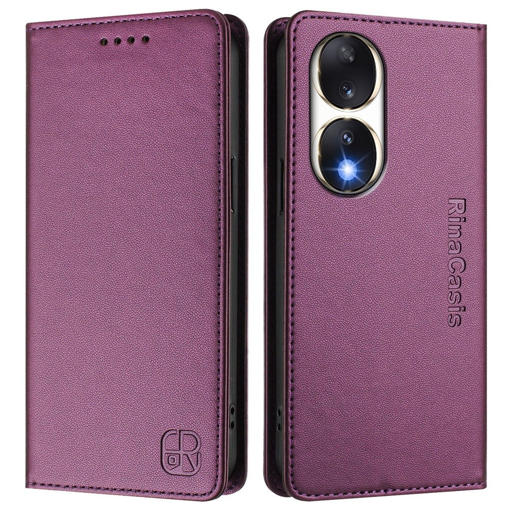 Honor 90 Dual-Folded Magnetic Suction RFID Blocking PU Leather Wallet Phone Case with Card Slots, Cash Pocket, Kickstand, Full Protective Flip Cover