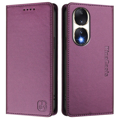 Honor 90 Dual-Folded Magnetic Suction RFID Blocking PU Leather Wallet Phone Case with Card Slots, Cash Pocket, Kickstand, Full Protective Flip Cover