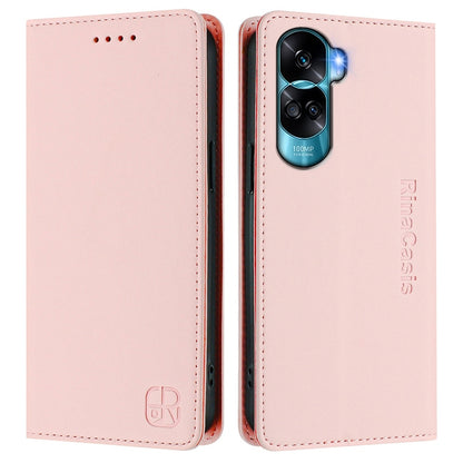 Honor 90 Lite Dual-Folded Magnetic Suction RFID Blocking PU Leather Wallet Phone Case with Card Slots, Cash Pocket, Kickstand, Full Protective Flip Cover