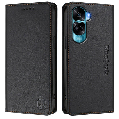 Honor 90 Lite Dual-Folded Magnetic Suction RFID Blocking PU Leather Wallet Phone Case with Card Slots, Cash Pocket, Kickstand, Full Protective Flip Cover