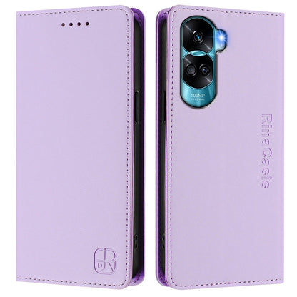 Honor 90 Lite Dual-Folded Magnetic Suction RFID Blocking PU Leather Wallet Phone Case with Card Slots, Cash Pocket, Kickstand, Full Protective Flip Cover