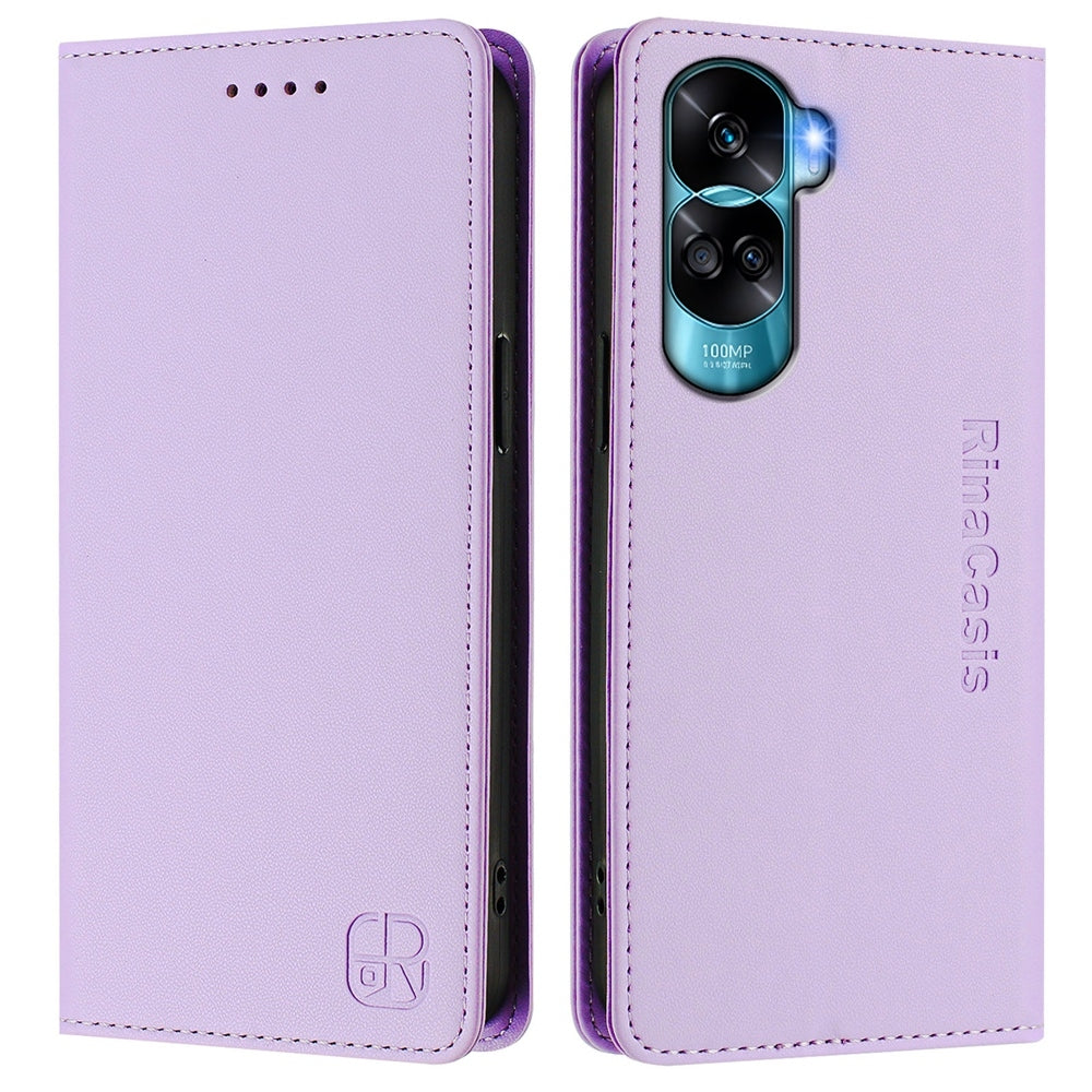Honor X50i Dual-Folded Magnetic Suction RFID Blocking PU Leather Wallet Phone Case with Card Slots, Cash Pocket, Kickstand, Full Protective Flip Cover