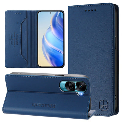 Honor 90 Lite Dual-Folded Magnetic Suction RFID Blocking PU Leather Wallet Phone Case with Card Slots, Cash Pocket, Kickstand, Full Protective Flip Cover
