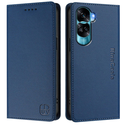 Honor 90 Lite Dual-Folded Magnetic Suction RFID Blocking PU Leather Wallet Phone Case with Card Slots, Cash Pocket, Kickstand, Full Protective Flip Cover