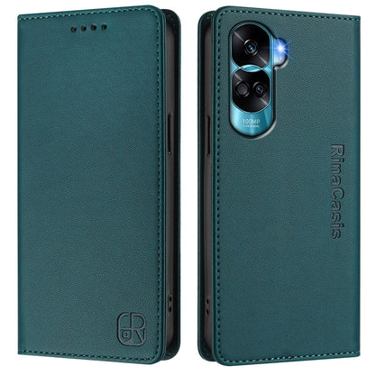 Honor 90 Lite Dual-Folded Magnetic Suction RFID Blocking PU Leather Wallet Phone Case with Card Slots, Cash Pocket, Kickstand, Full Protective Flip Cover