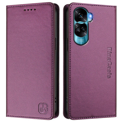 Honor 90 Lite Dual-Folded Magnetic Suction RFID Blocking PU Leather Wallet Phone Case with Card Slots, Cash Pocket, Kickstand, Full Protective Flip Cover