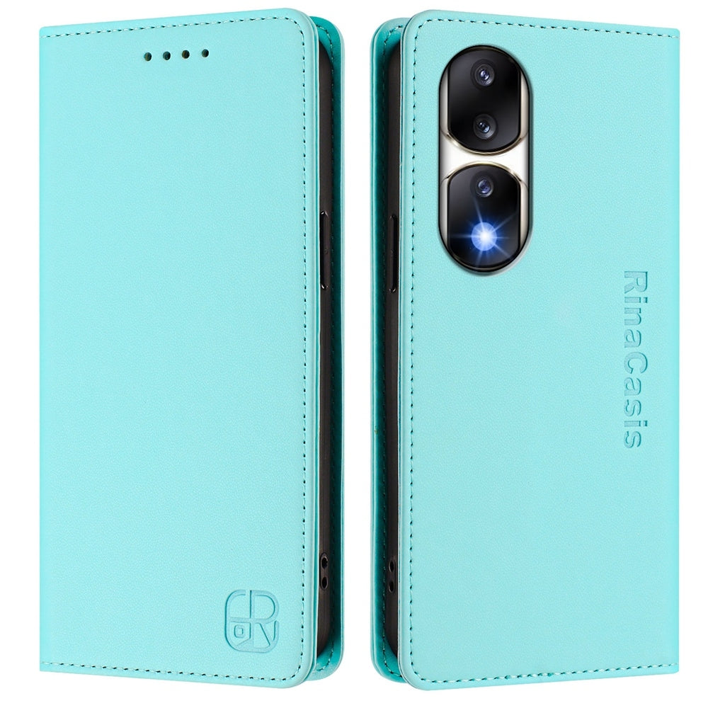 Honor 90 Pro Dual-Folded Magnetic Suction RFID Blocking PU Leather Wallet Phone Case with Card Slots, Cash Pocket, Kickstand, Full Protective Flip Cover