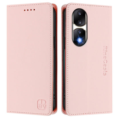 Honor 90 Pro Dual-Folded Magnetic Suction RFID Blocking PU Leather Wallet Phone Case with Card Slots, Cash Pocket, Kickstand, Full Protective Flip Cover