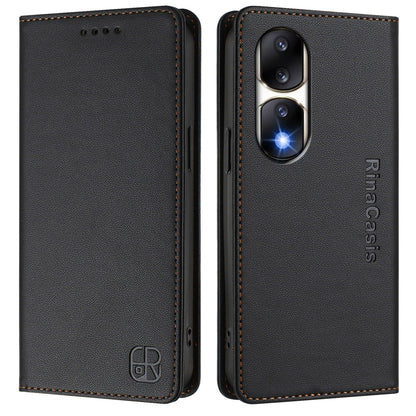 Honor 90 Pro Dual-Folded Magnetic Suction RFID Blocking PU Leather Wallet Phone Case with Card Slots, Cash Pocket, Kickstand, Full Protective Flip Cover