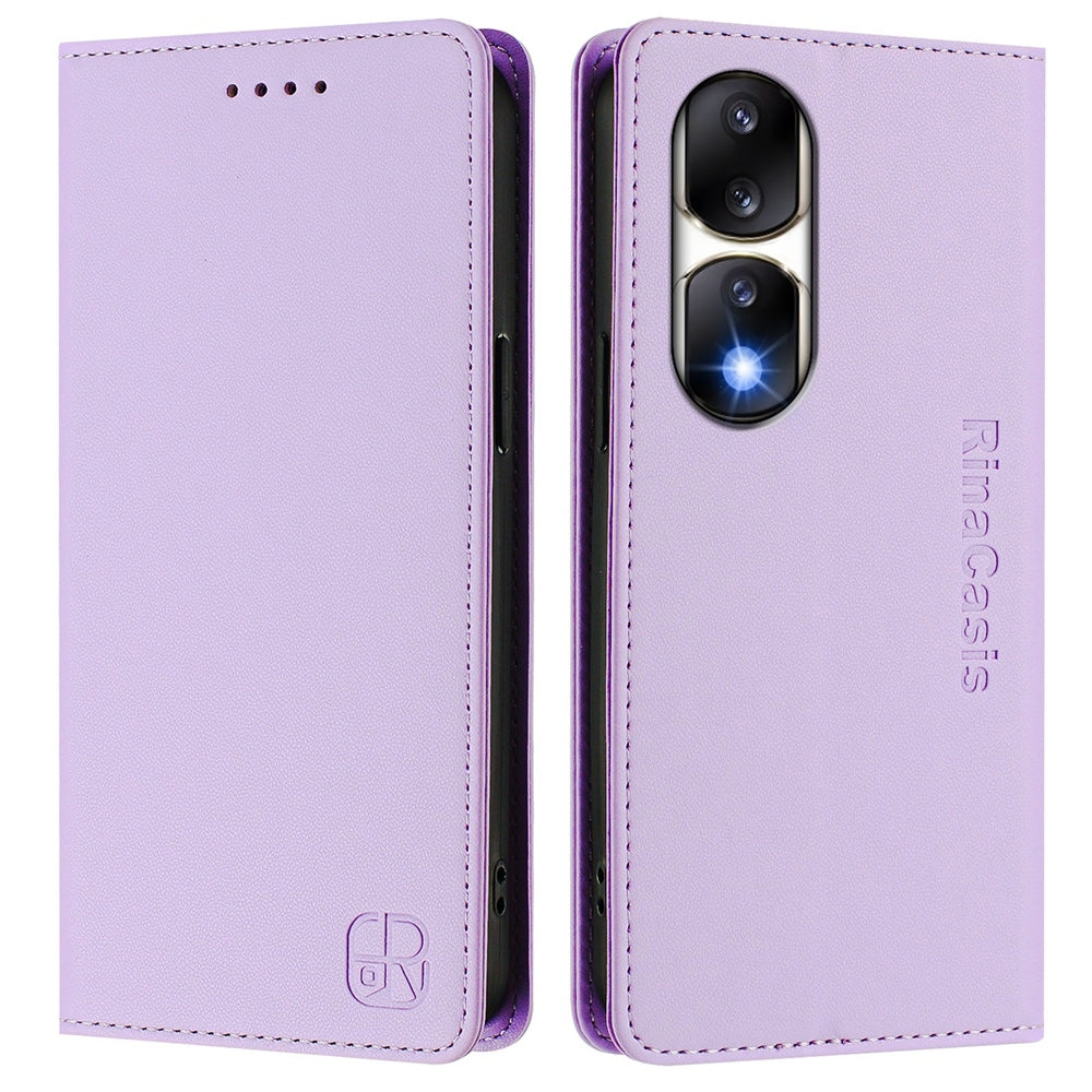 Honor 90 Pro Dual-Folded Magnetic Suction RFID Blocking PU Leather Wallet Phone Case with Card Slots, Cash Pocket, Kickstand, Full Protective Flip Cover