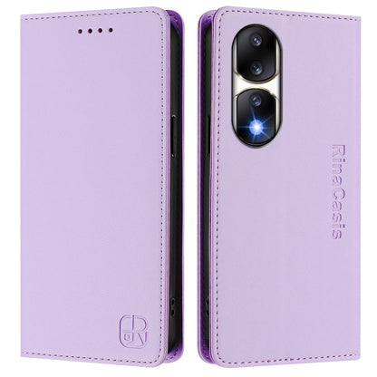 Honor 90 Pro Dual-Folded Magnetic Suction RFID Blocking PU Leather Wallet Phone Case with Card Slots, Cash Pocket, Kickstand, Full Protective Flip Cover