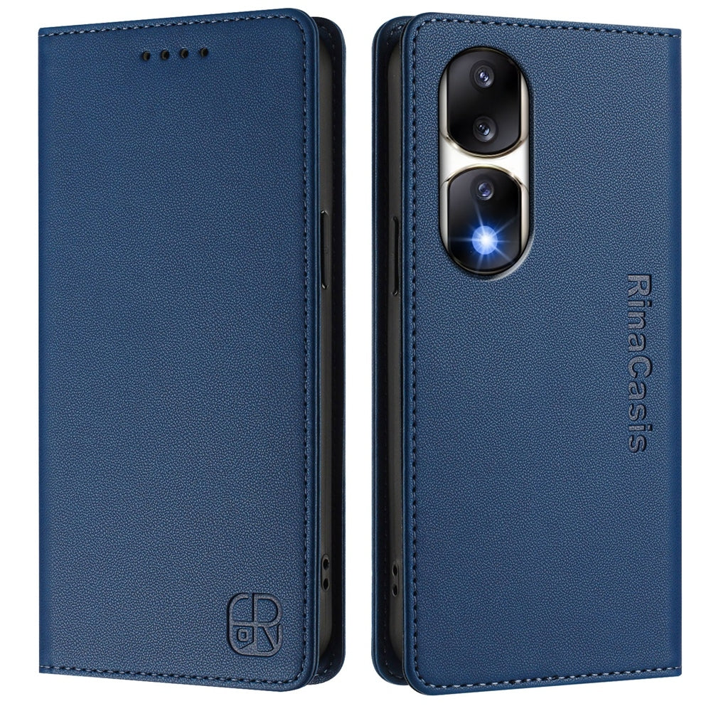 Honor 90 Pro Dual-Folded Magnetic Suction RFID Blocking PU Leather Wallet Phone Case with Card Slots, Cash Pocket, Kickstand, Full Protective Flip Cover