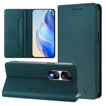 Honor 90 Pro Dual-Folded Magnetic Suction RFID Blocking PU Leather Wallet Phone Case with Card Slots, Cash Pocket, Kickstand, Full Protective Flip Cover