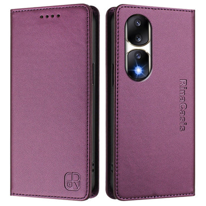 Honor 90 Pro Dual-Folded Magnetic Suction RFID Blocking PU Leather Wallet Phone Case with Card Slots, Cash Pocket, Kickstand, Full Protective Flip Cover