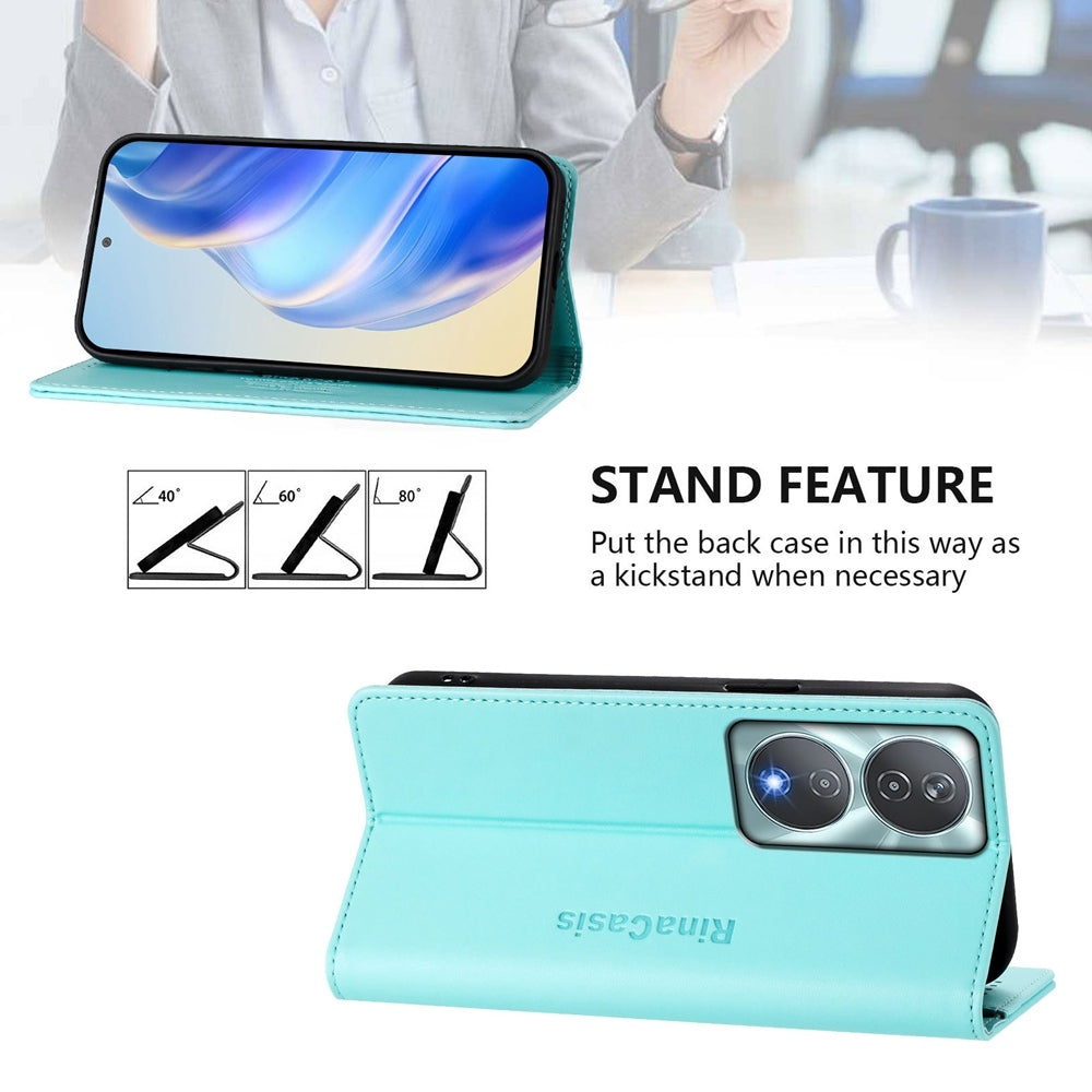Honor X7b 4G Dual-Folded Magnetic Suction RFID Blocking PU Leather Wallet Phone Case with Card Slots, Cash Pocket, Kickstand, Full Protective Flip Cover