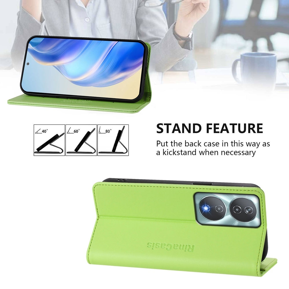 Honor 90 Smart Dual-Folded Magnetic Suction RFID Blocking PU Leather Wallet Phone Case with Card Slots, Cash Pocket, Kickstand, Full Protective Flip Cover