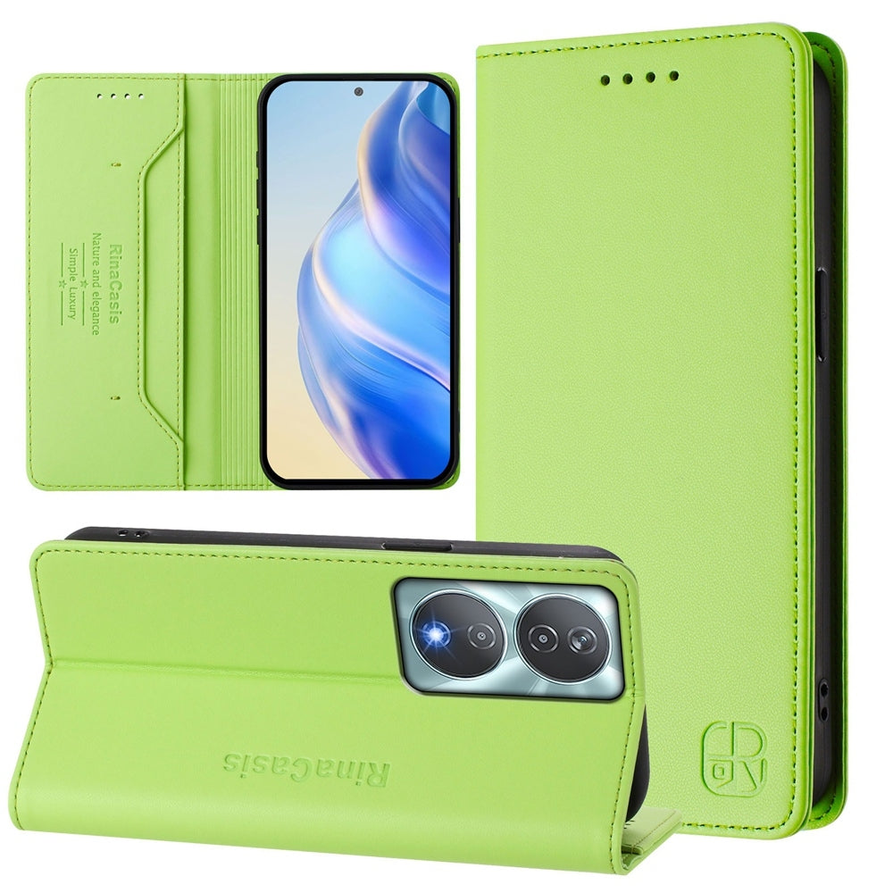 Honor X7b 4G Dual-Folded Magnetic Suction RFID Blocking PU Leather Wallet Phone Case with Card Slots, Cash Pocket, Kickstand, Full Protective Flip Cover