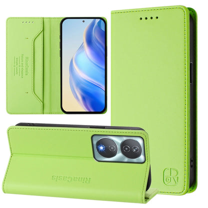 Honor X7b 4G Dual-Folded Magnetic Suction RFID Blocking PU Leather Wallet Phone Case with Card Slots, Cash Pocket, Kickstand, Full Protective Flip Cover