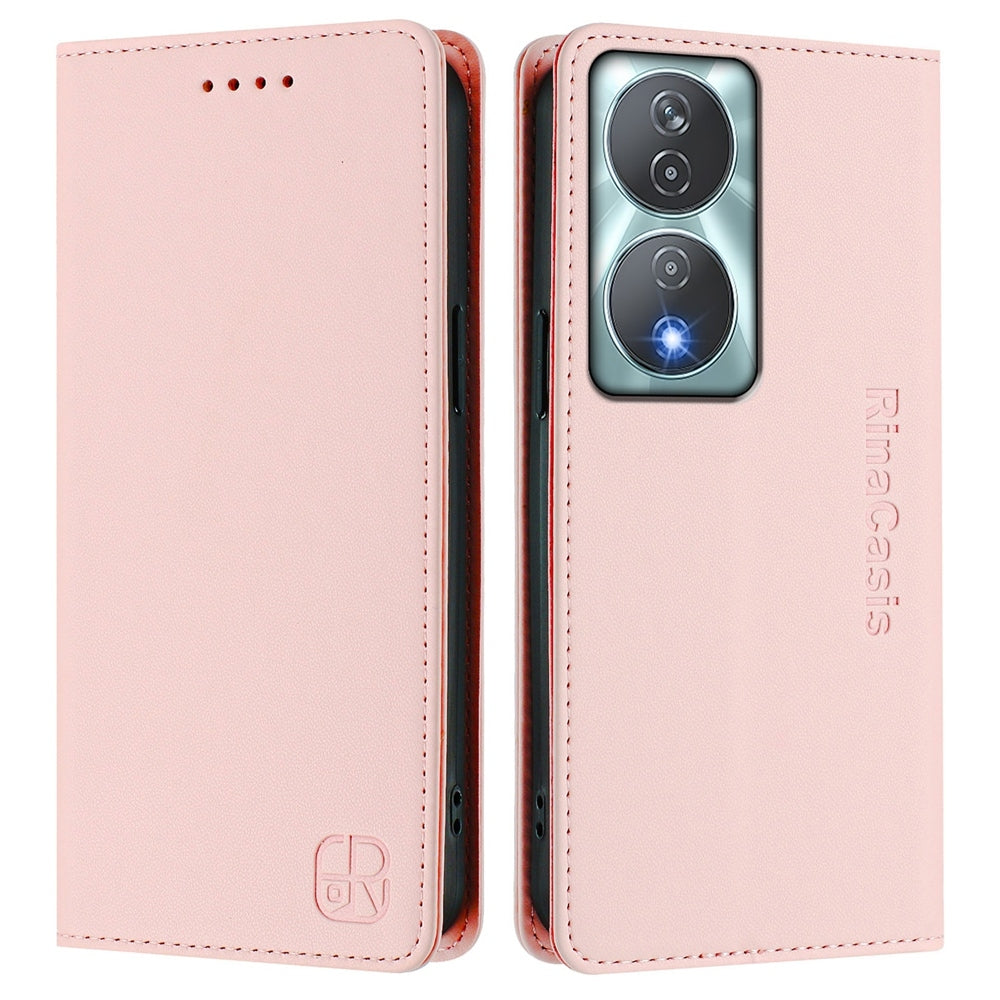 Honor X7b 4G Dual-Folded Magnetic Suction RFID Blocking PU Leather Wallet Phone Case with Card Slots, Cash Pocket, Kickstand, Full Protective Flip Cover