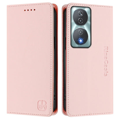 Honor X7b 5G Dual-Folded Magnetic Suction RFID Blocking PU Leather Wallet Phone Case with Card Slots, Cash Pocket, Kickstand, Full Protective Flip Cover