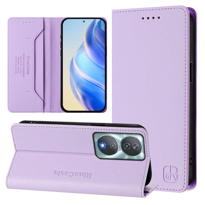 Honor 90 Smart Dual-Folded Magnetic Suction RFID Blocking PU Leather Wallet Phone Case with Card Slots, Cash Pocket, Kickstand, Full Protective Flip Cover